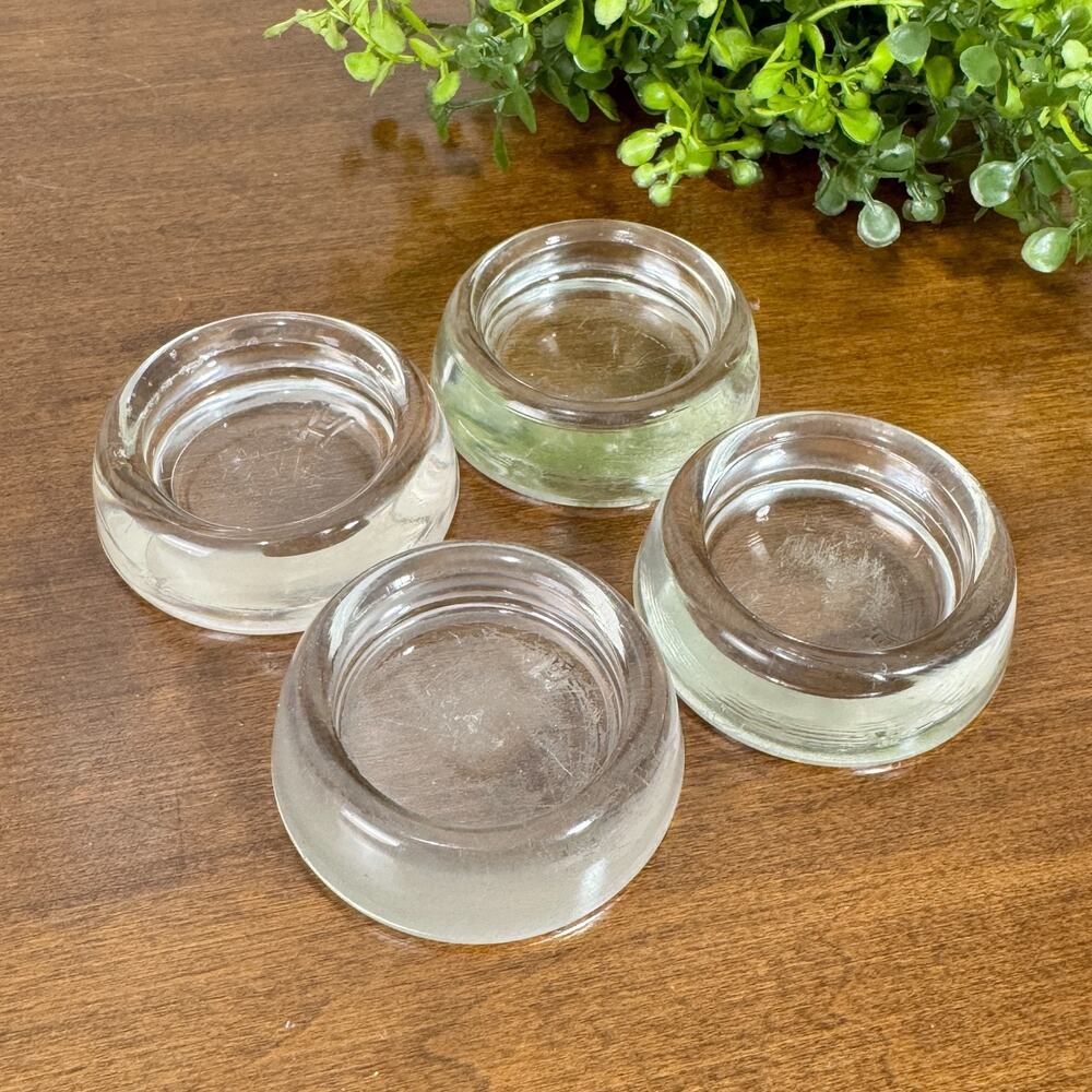 Vintage Hazel Atlas Clear Glass Furniture Coasters Caster Crystal Rock Holders